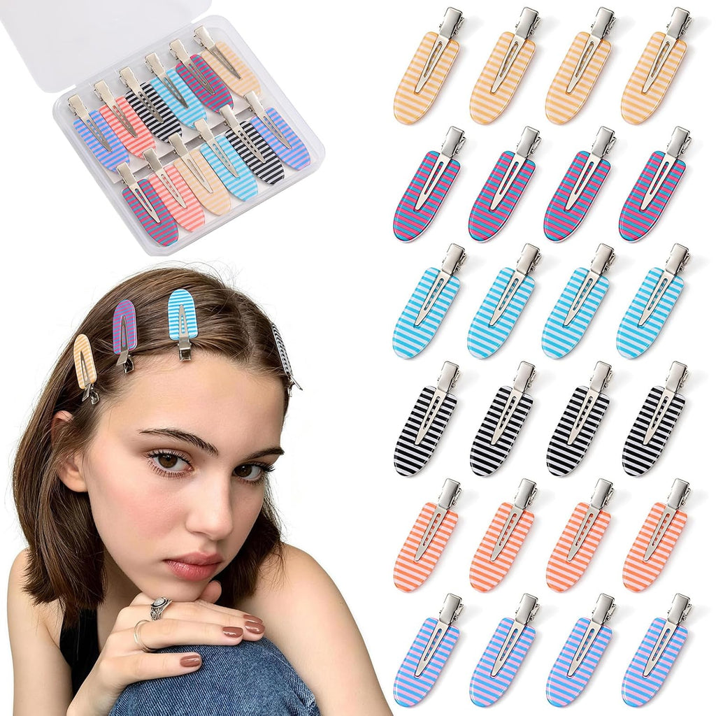 24 PCS Striped Creaseless Hair Clips for Women Bangs - No Crease Hair clips