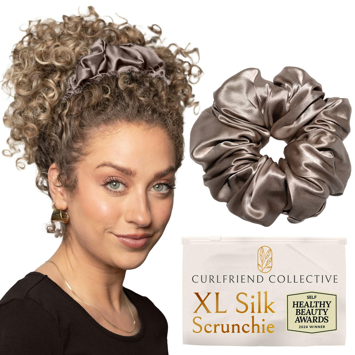 Curlfriend Oversized Mulberry Silk Scrunchies for Women, XL, Hot Pink Peony