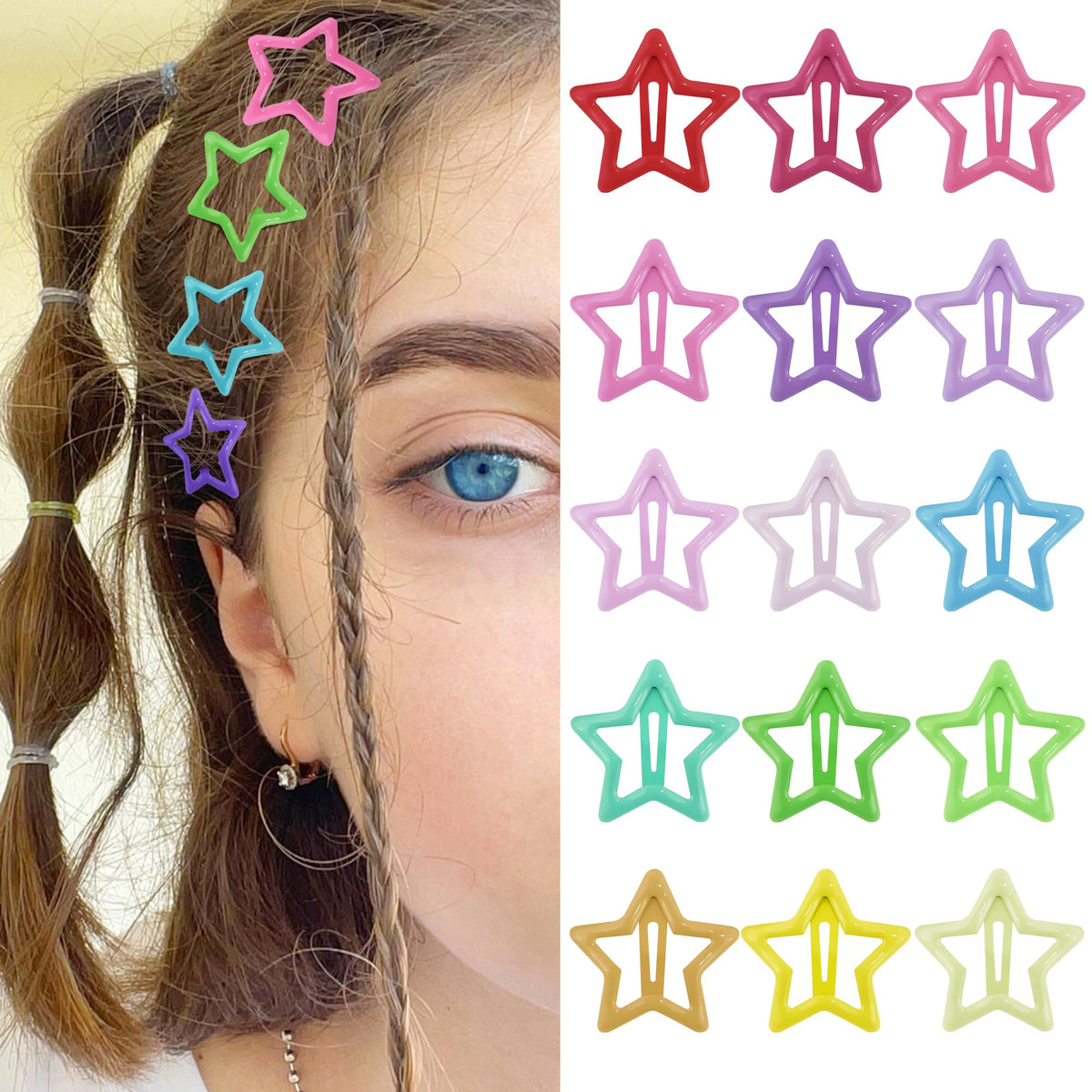 SAOROPEB Star Hair Clips 2000s Y2K Hair Accessories-15 PCS 1.57"-Gold