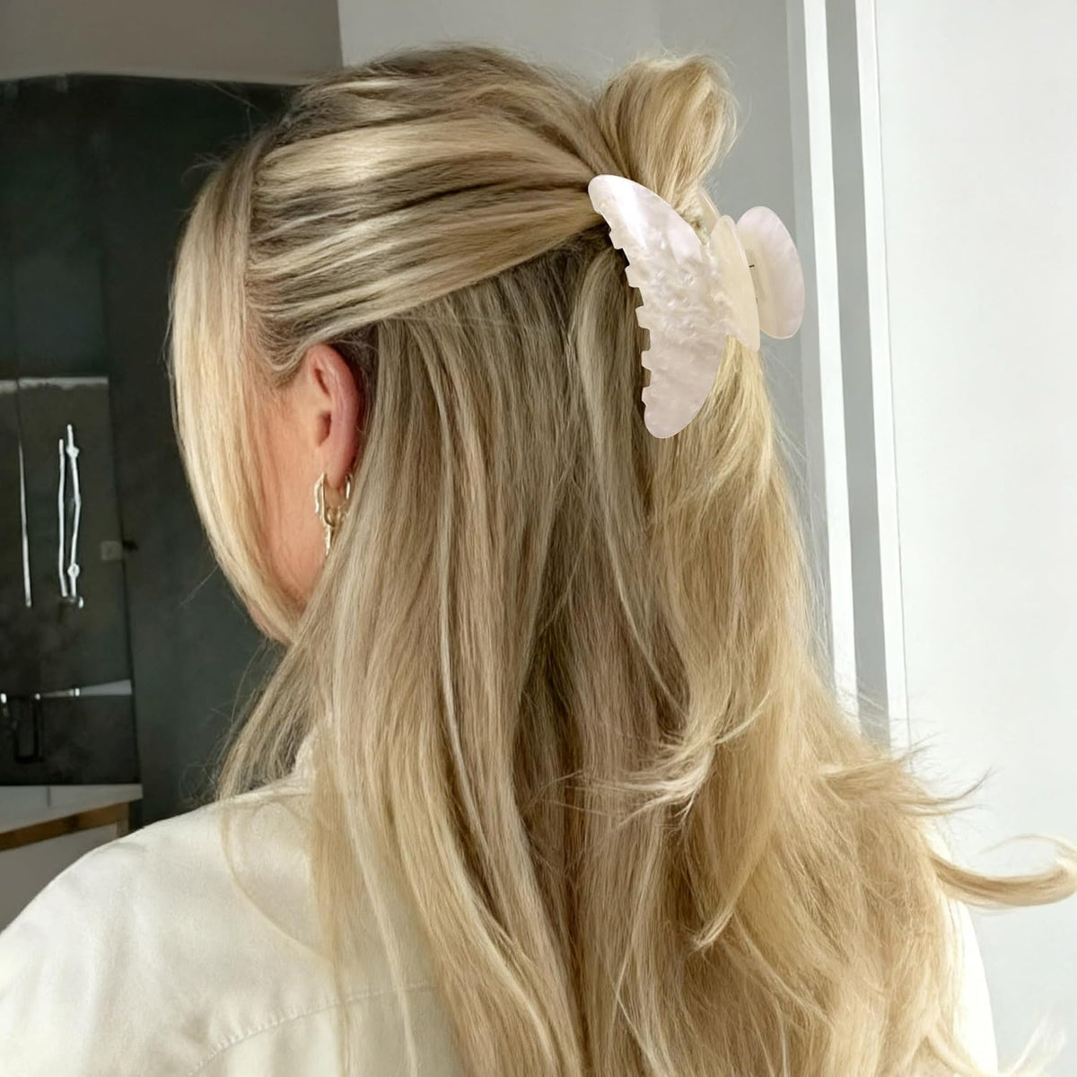 OWIIZI Durable Acetate Hair Clips for Women 4.13" Larger Claw Clips (White)