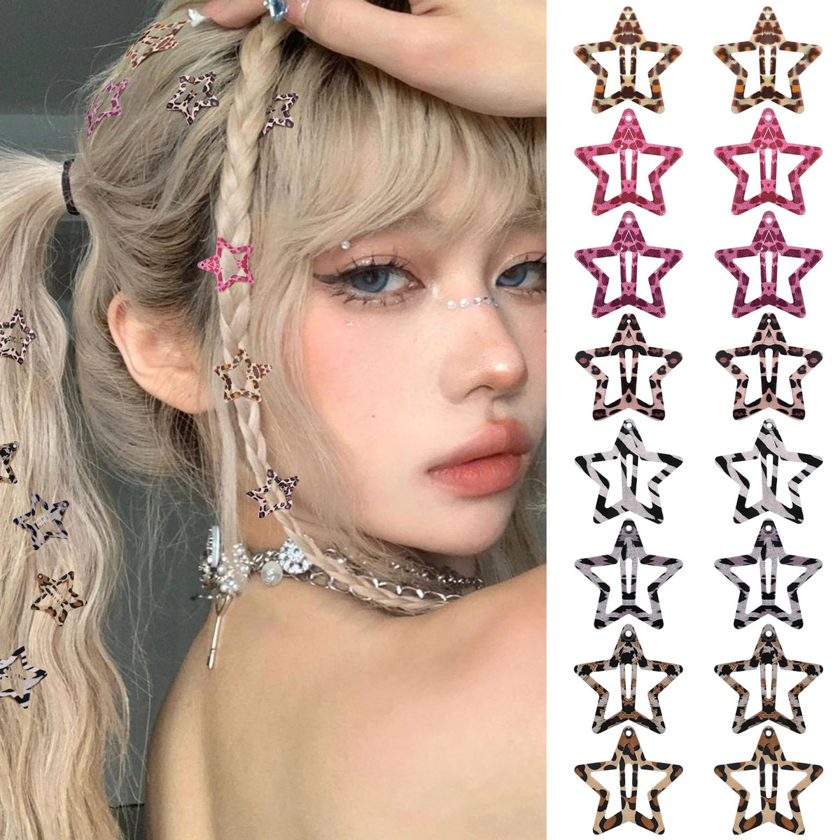 SAOROPEB Star Hair Clips 2000s Y2K Hair Accessories-15 PCS 1.57"-Gold