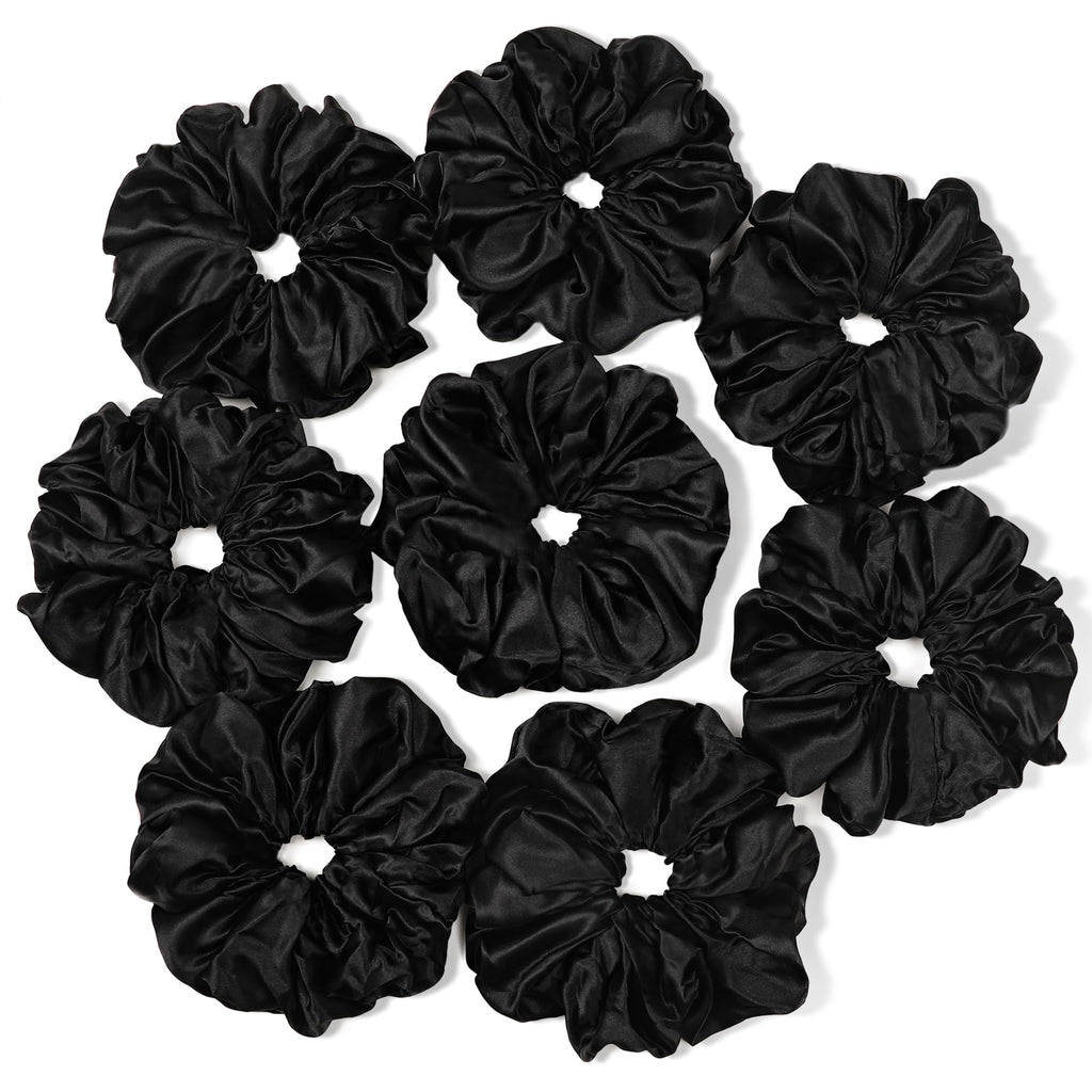 Ivyu Scrunchies Hair Ties, Big Large Scrunchie for Girls Women, Cute Hairties Jumbo Scrunchy For Thick Curl Hair No Crease Hair Accessories Soft Ropes Ponytail Holder, 4 Count, Black, Brown, Beige
