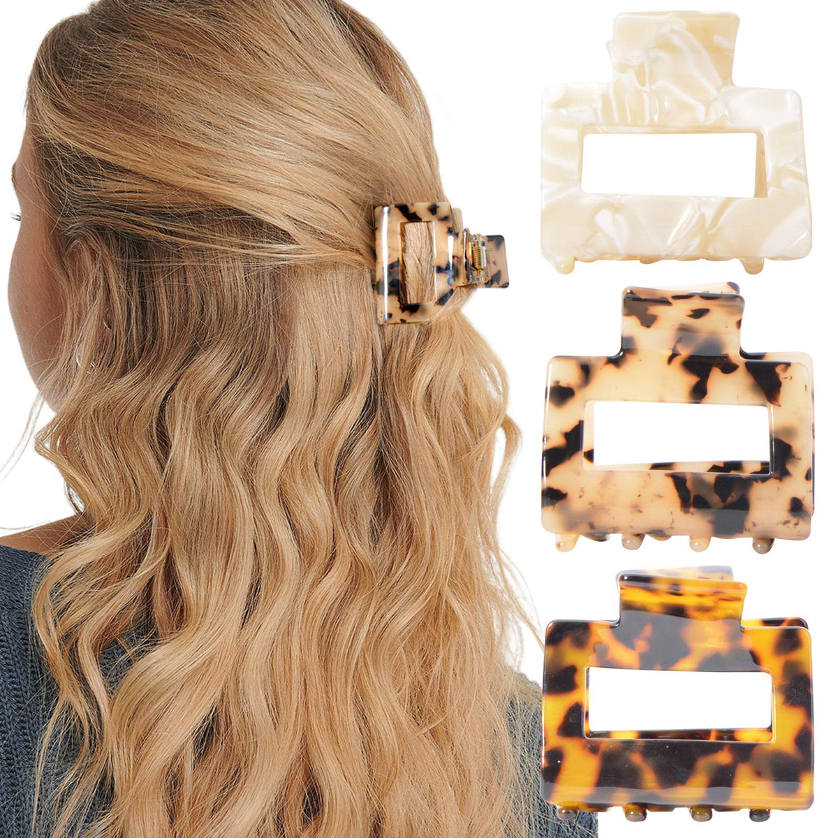 2PCS Hair Claw Banana Clips tortoise Barrettes Celluloid French Design Barrettes celluloid Leopard print Large Fashion Accessories for Women Girls