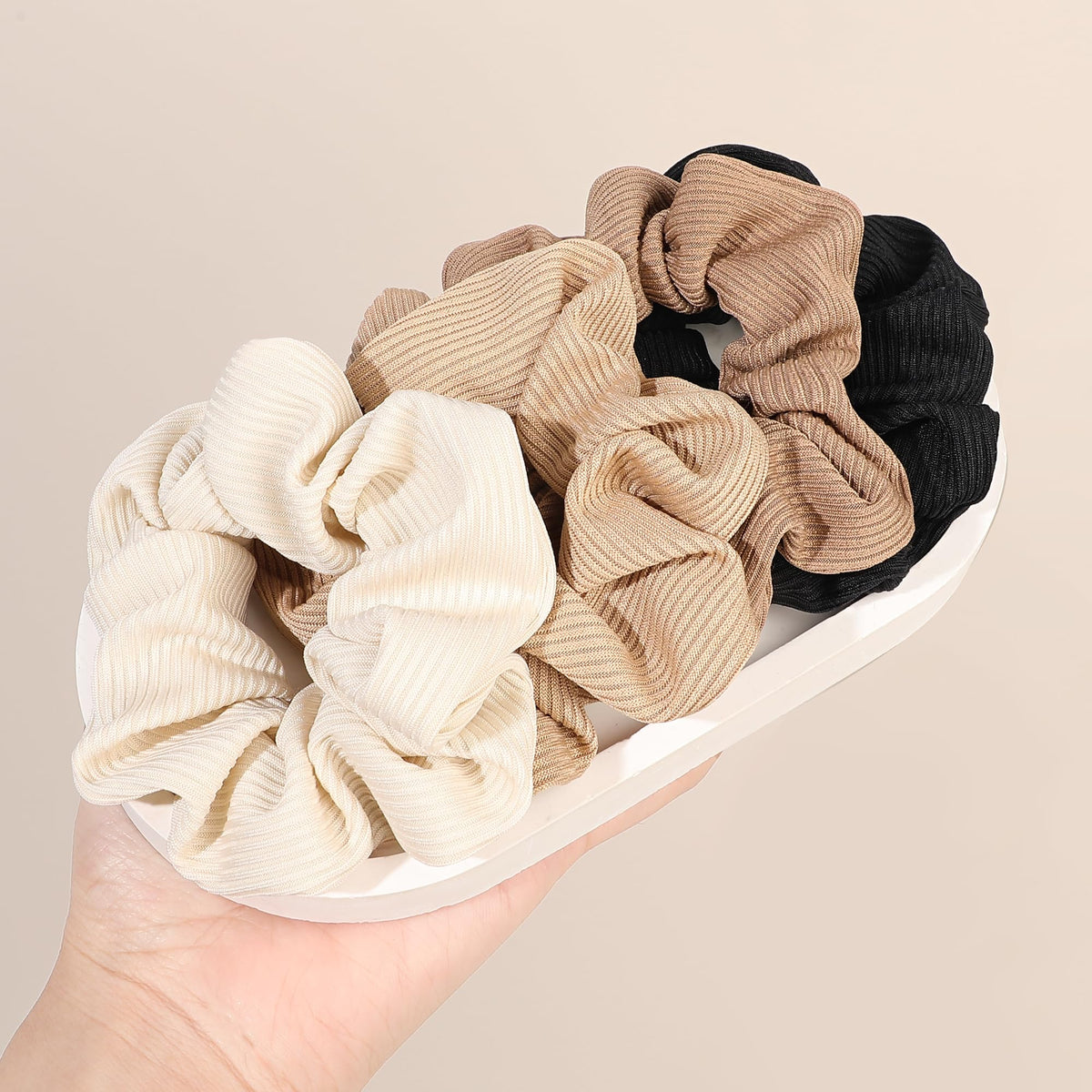 Ivyu Scrunchie, Big Cotton Scrunchies for Women's and Girls, Brown Service, 4 Count, for All Hair Types, No Crease or Damage