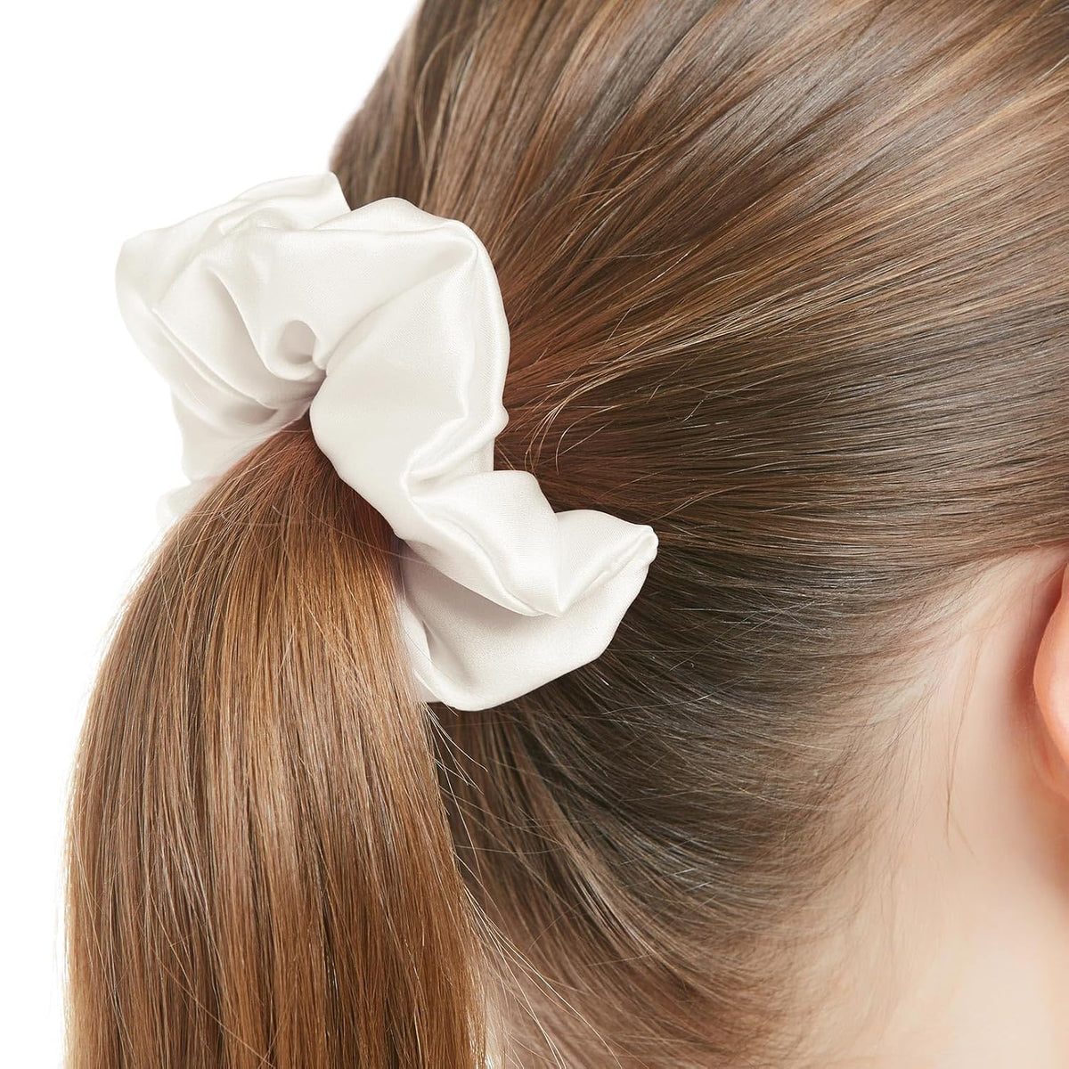 LilySilk Hair Tie, 100% Mulberry Silk Hair Scrunchies for Frizz & Breakage Prevention, Elastic Silk Ponytail Holders, 1Pc, Ivory