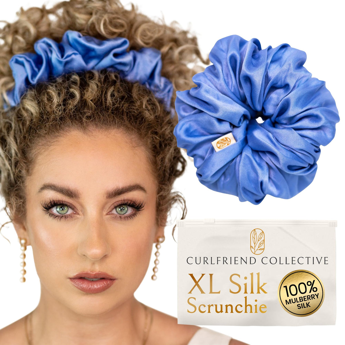 Curlfriend Oversized Mulberry Silk Scrunchies for Women, XL, Hot Pink Peony