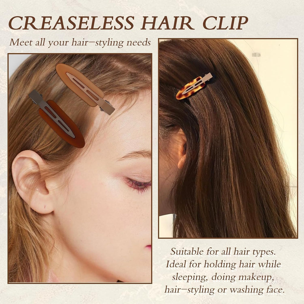 14 Pcs Creaseless No Crease No Bend Flat Hair Clips Non Slip Makeup Clips For Women Ladies Duckbill Hair Accessories for Salon Hairstyle Matte Black Brown Beige Leopard