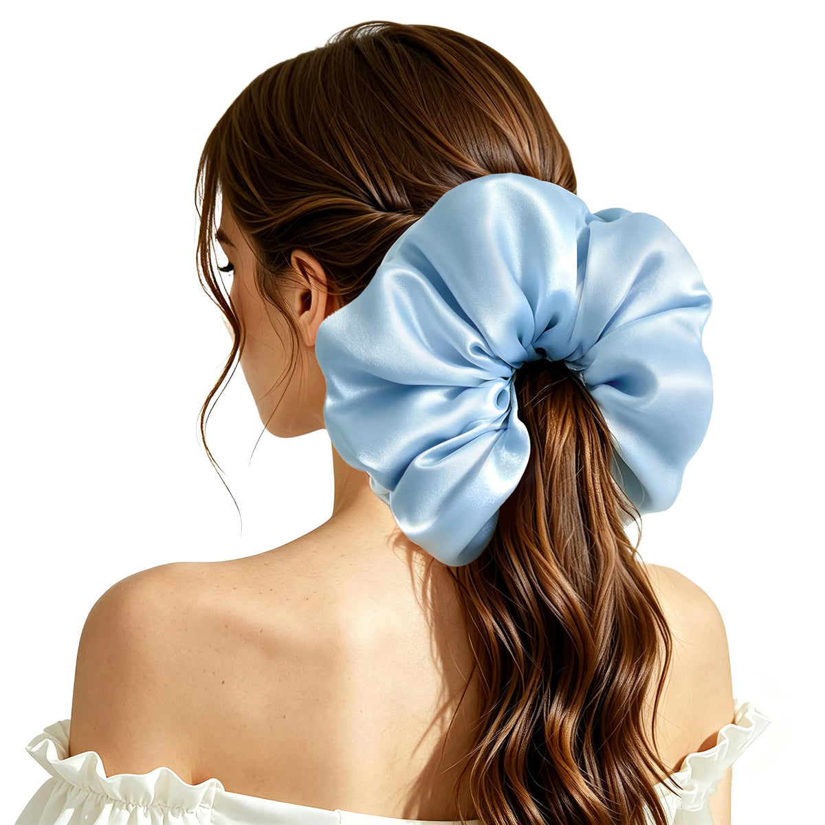100% Mulberry Silk Hair Scrunchie for Women, Hair Tie Black