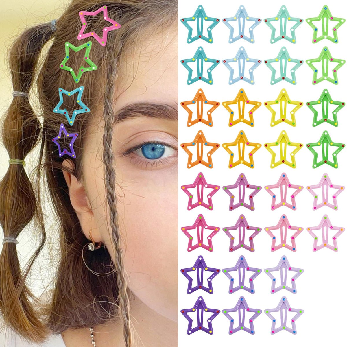 SAOROPEB Star Hair Clips 2000s Y2K Hair Accessories-15 PCS 1.57"-Gold