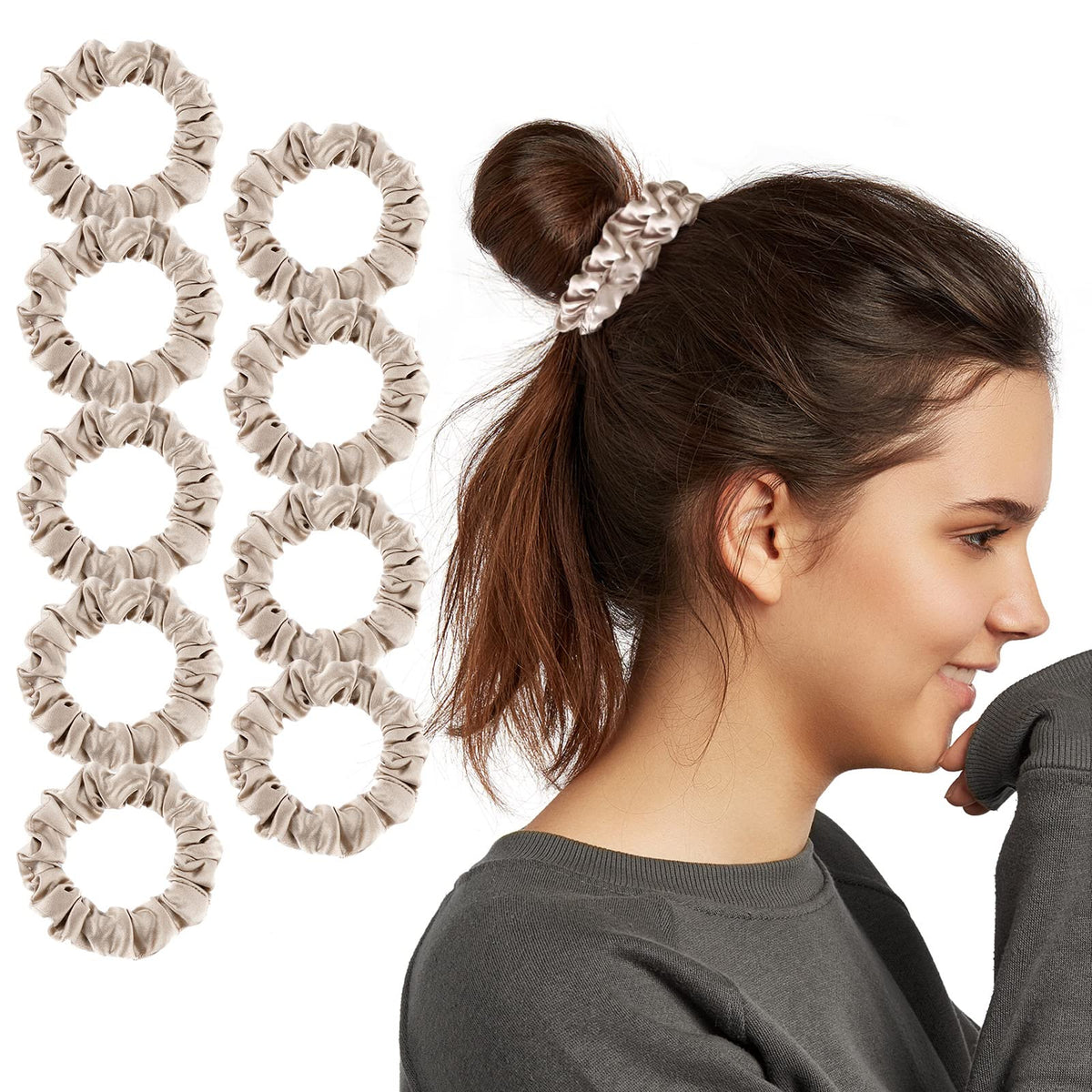 LilySilk Hair Tie, 100% Mulberry Silk Hair Scrunchies for Frizz & Breakage Prevention, Elastic Silk Ponytail Holders, 1Pc, Ivory