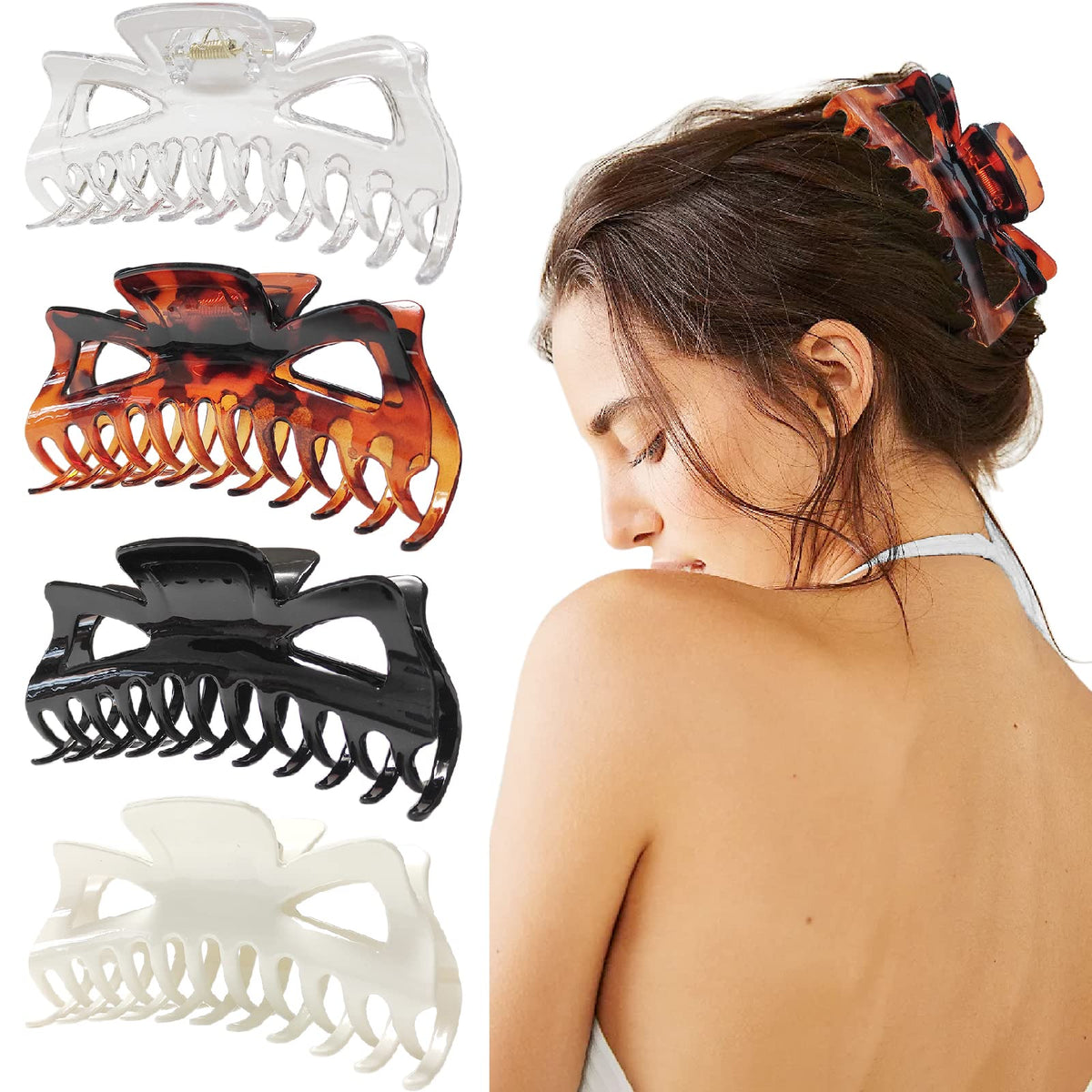 5.5” Large Hair Claw Clips, Big Hair Clips Enough to Hold Your Hair, Hair Clips for Women Thick Hair (Shiny-4pcs)