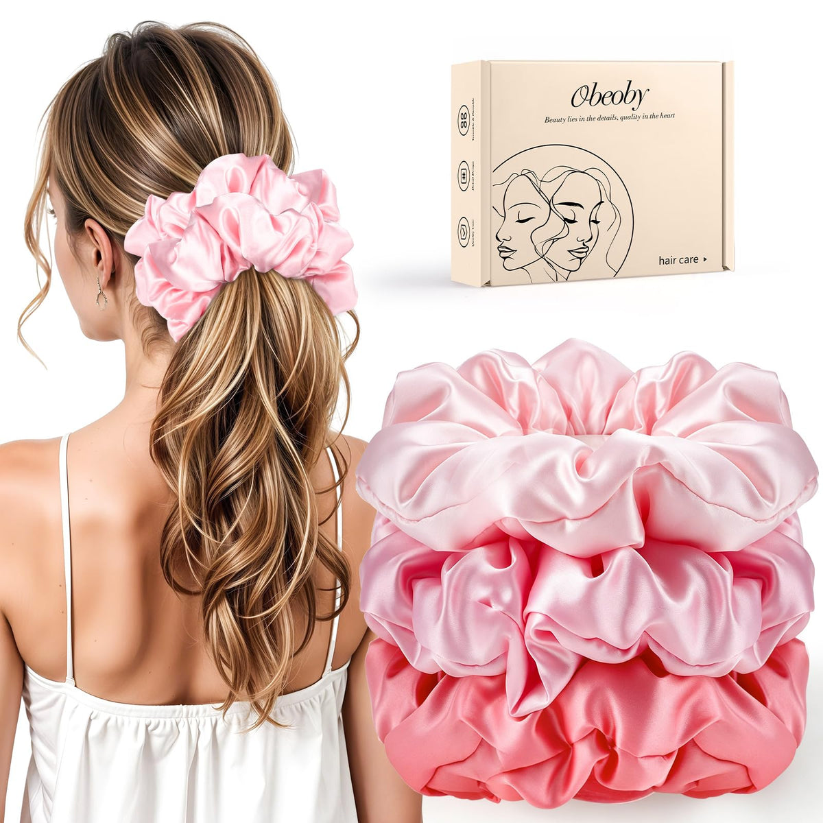 3 Pcs Large Satin Scrunchies, 6 Inch Hair Ties For Thick Curly Hair