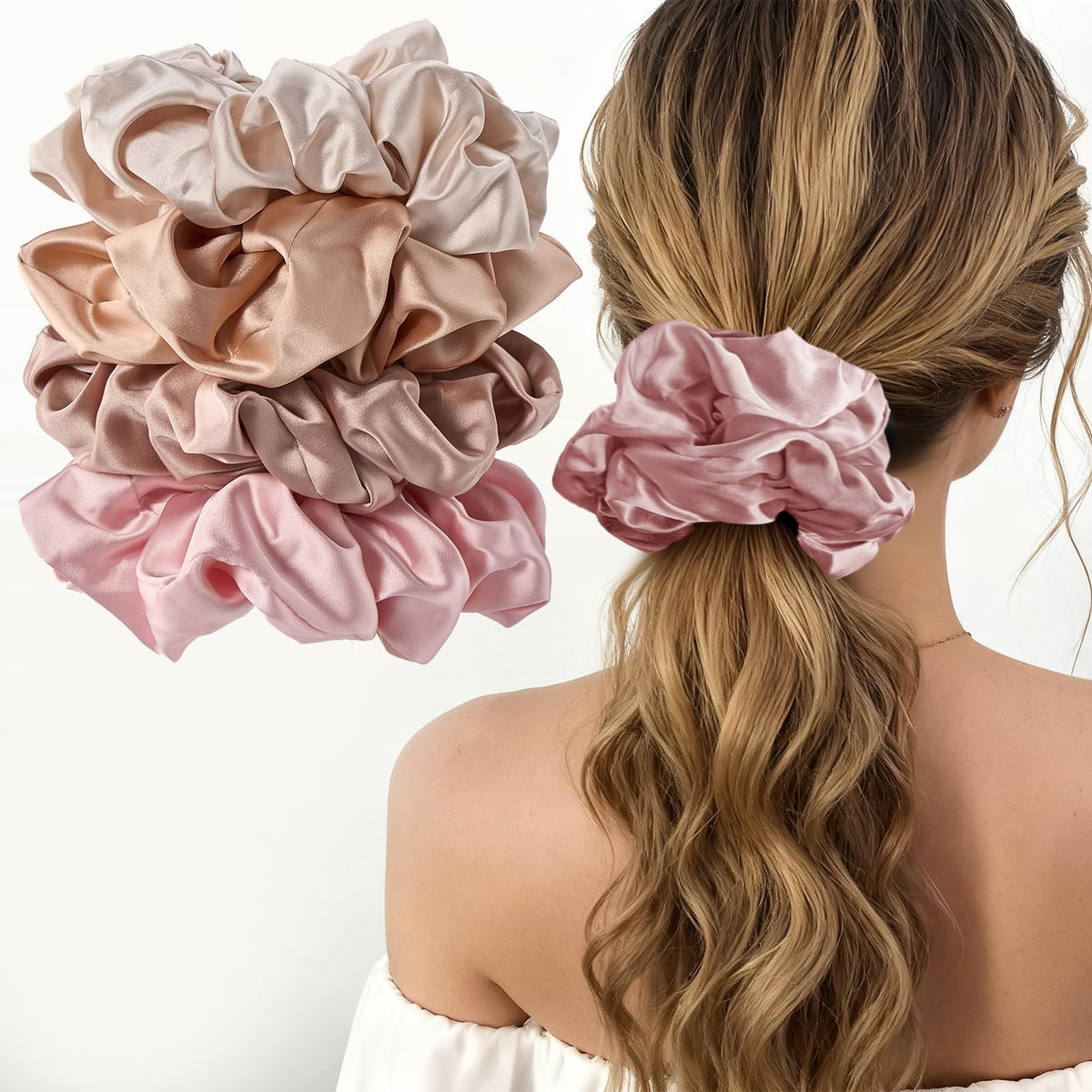 Lolalet 4Pcs Big Satin Scrunchies for Women, 5.9 Inch Large Soft Hair Ties