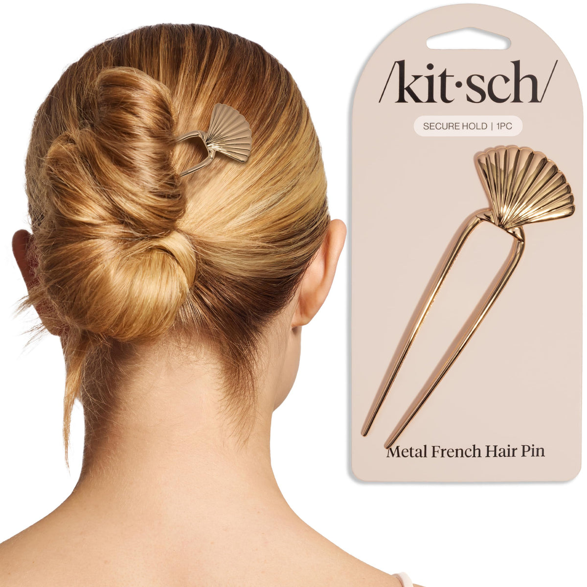 Kitsch French Hair Pins for Women | Secure Hold All Day - Gold, 1pc