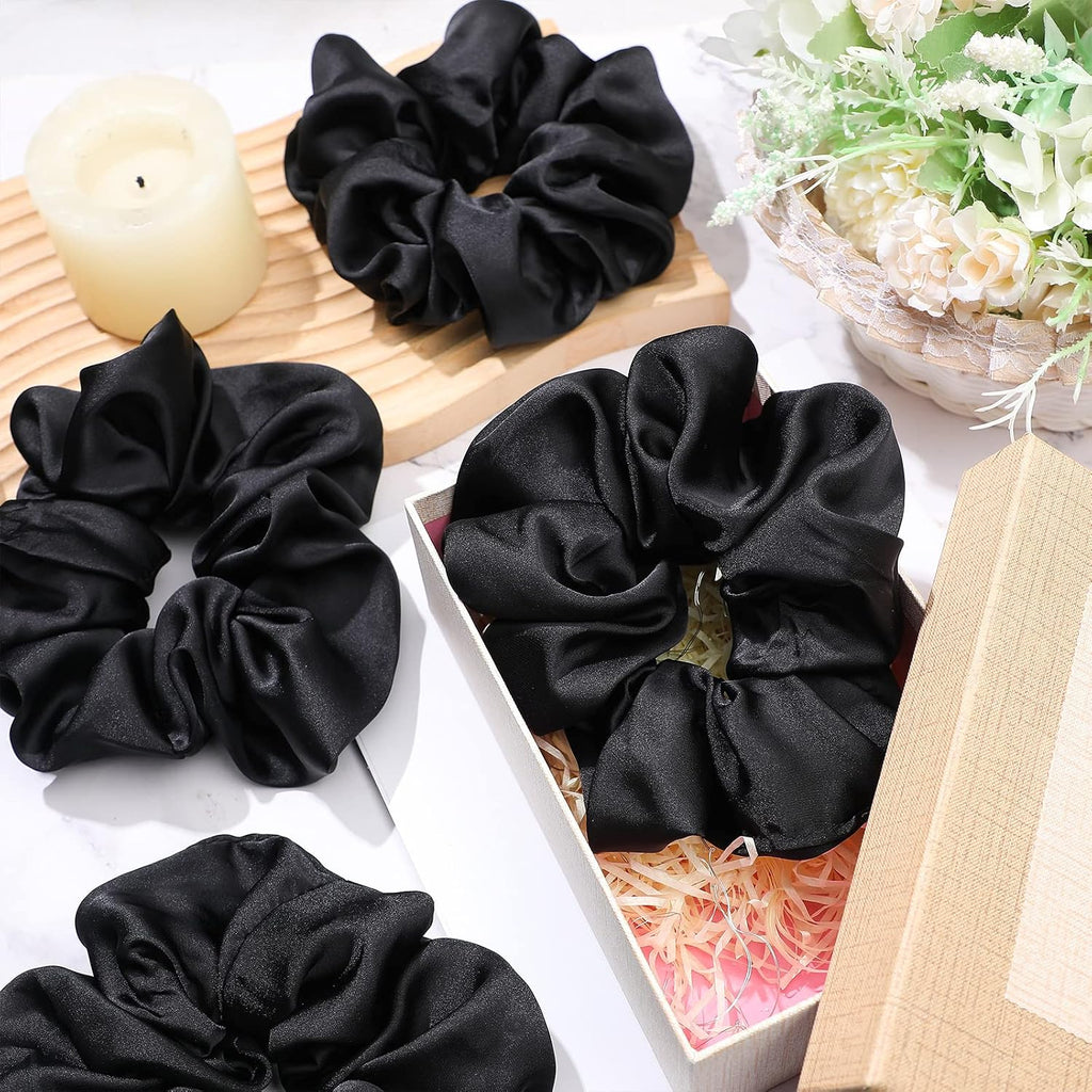 Waydress Black Big Scrunchies Oversized Elastic Silk Hair Ties 6 Pcs