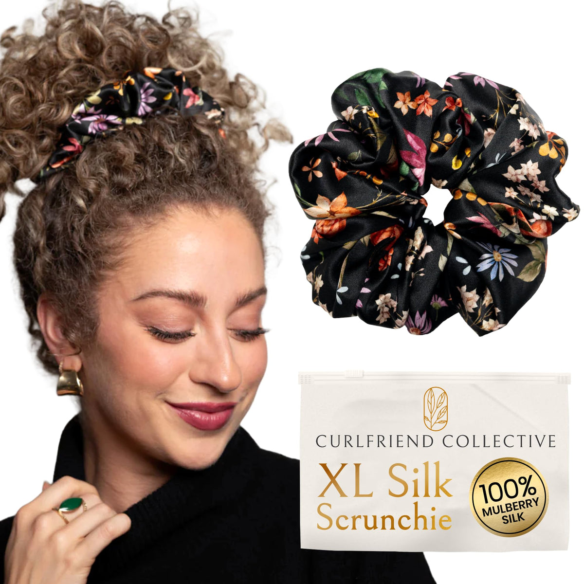 Curlfriend Oversized Mulberry Silk Scrunchies for Women, XL, Hot Pink Peony