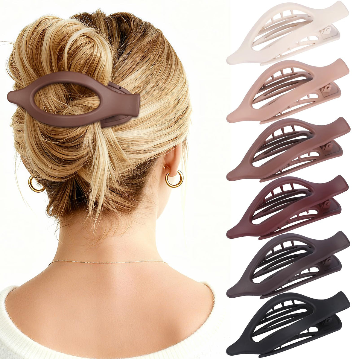 Flat Hair Clips for Women - 6 PCS French Flat Claw Clips Medium Hair Clips for Girls Large Hair Claw Clips for Thick or Thin Hair Strong Hold No Slip Hair Accessories for women (Transparent)