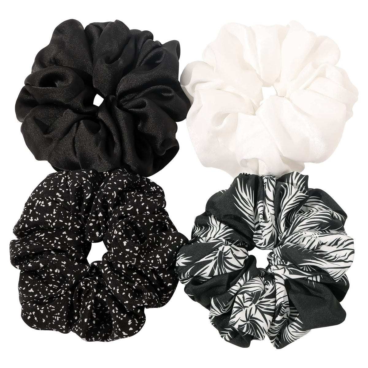 Ivyu Scrunchies Hair Ties, Big Large Scrunchie for Girls Women, Cute Hairties Jumbo Scrunchy For Thick Curl Hair No Crease Hair Accessories Soft Ropes Ponytail Holder, 4 Count, Black, Brown, Beige