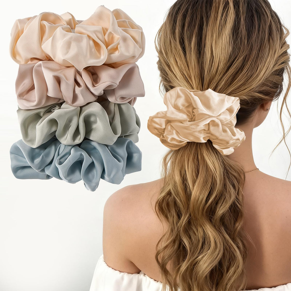 Lolalet 4Pcs Big Satin Scrunchies for Women, 5.9 Inch Large Soft Hair Ties