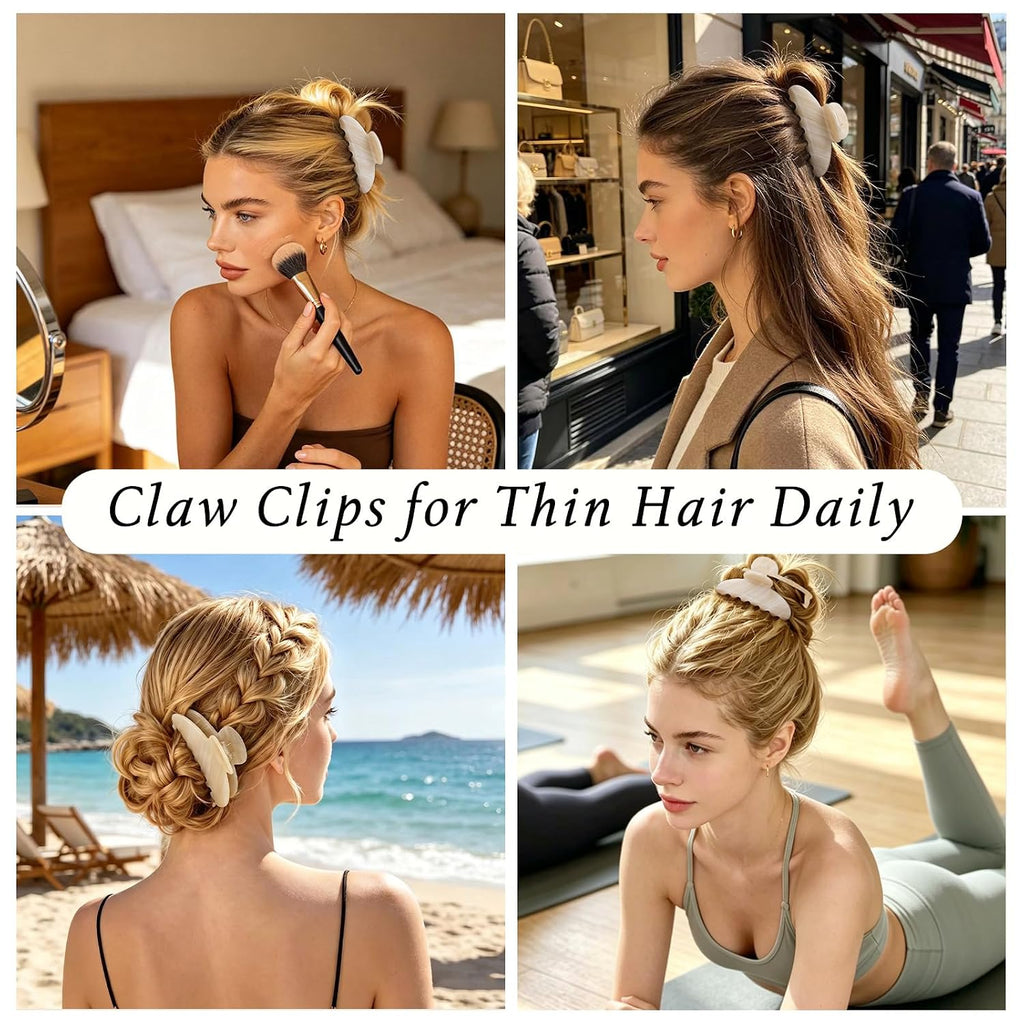 4.3 Inch Large Claw Clip for Thin Hair & Thick Half Ups, Cute Acetate French Hair Clips for Women, Non-Slip Secure Updos & Chic Daily Styles, Cream White