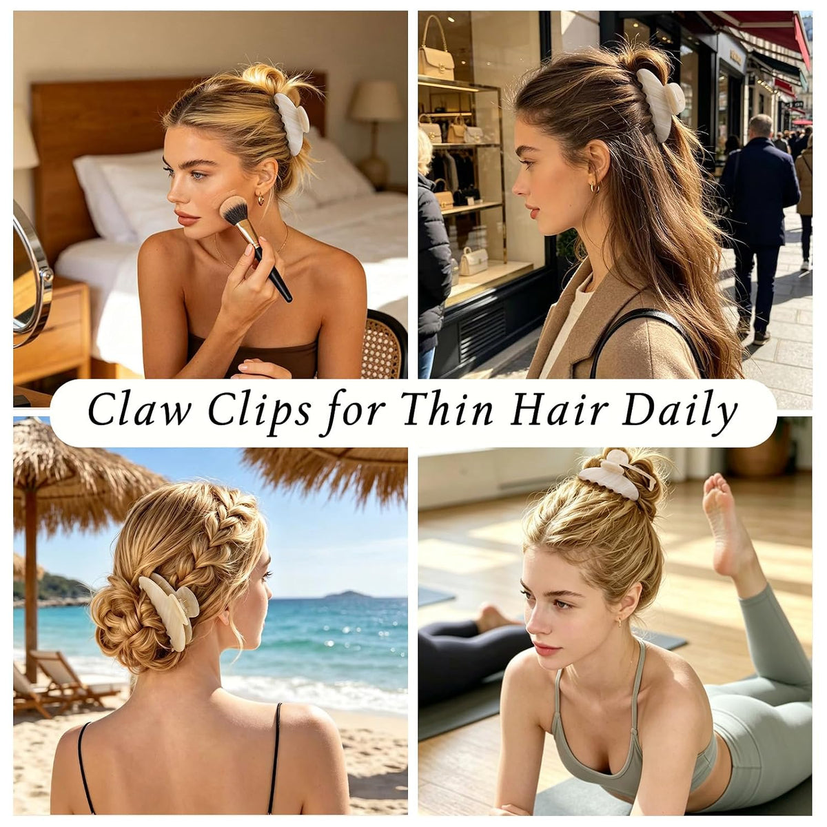 4.3 Inch Large Claw Clip for Thin Hair & Thick Half Ups, Cute Acetate French Hair Clips for Women, Non-Slip Secure Updos & Chic Daily Styles, Cream White