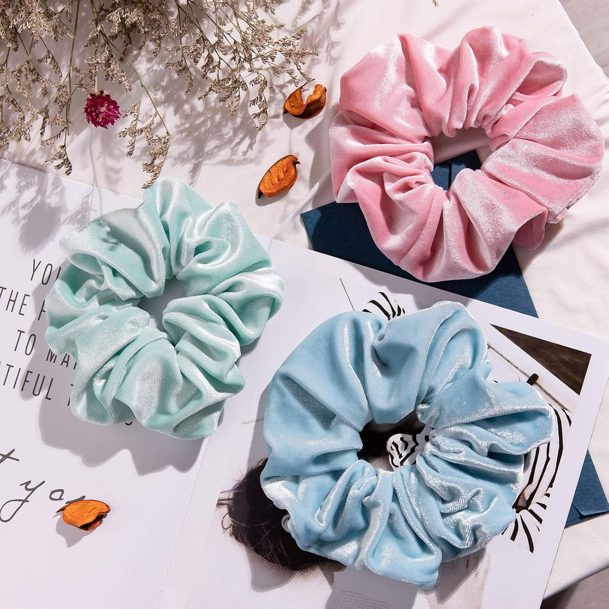 Whaline Pastel Hair Scrunchies Large Velvet Elastic Scrunchy Bobbles Ice Cream Color Hair Bands Soft Hairs Ties Hairstyle Accessories for Girls Women, 6 Colors