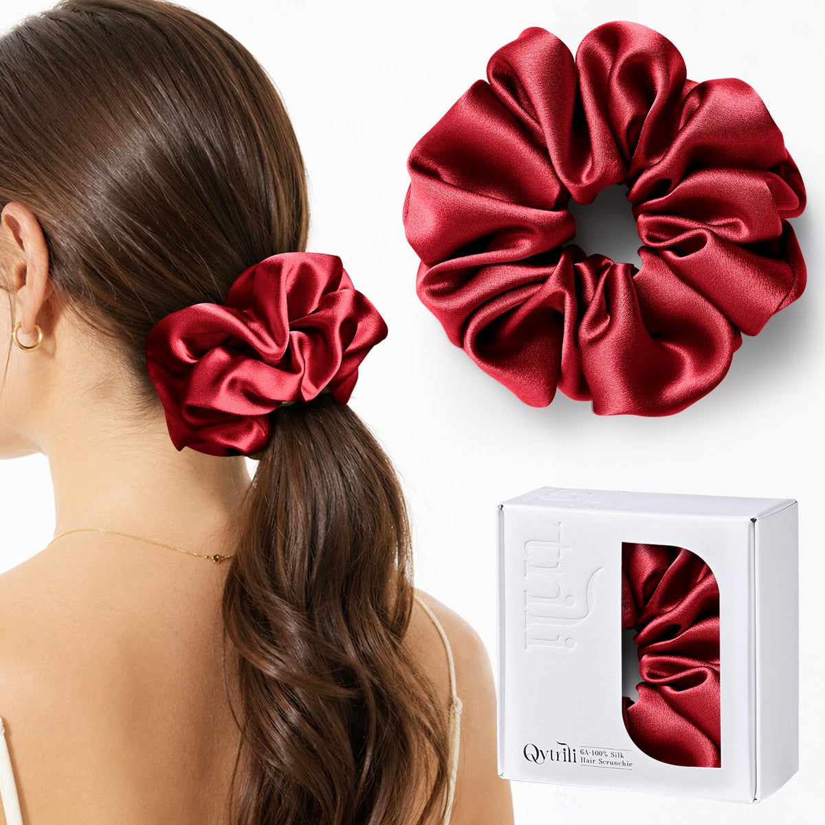 100% Mulberry Silk Scrunchie for Women, 30 Momme 6A, 2-Inch Wide