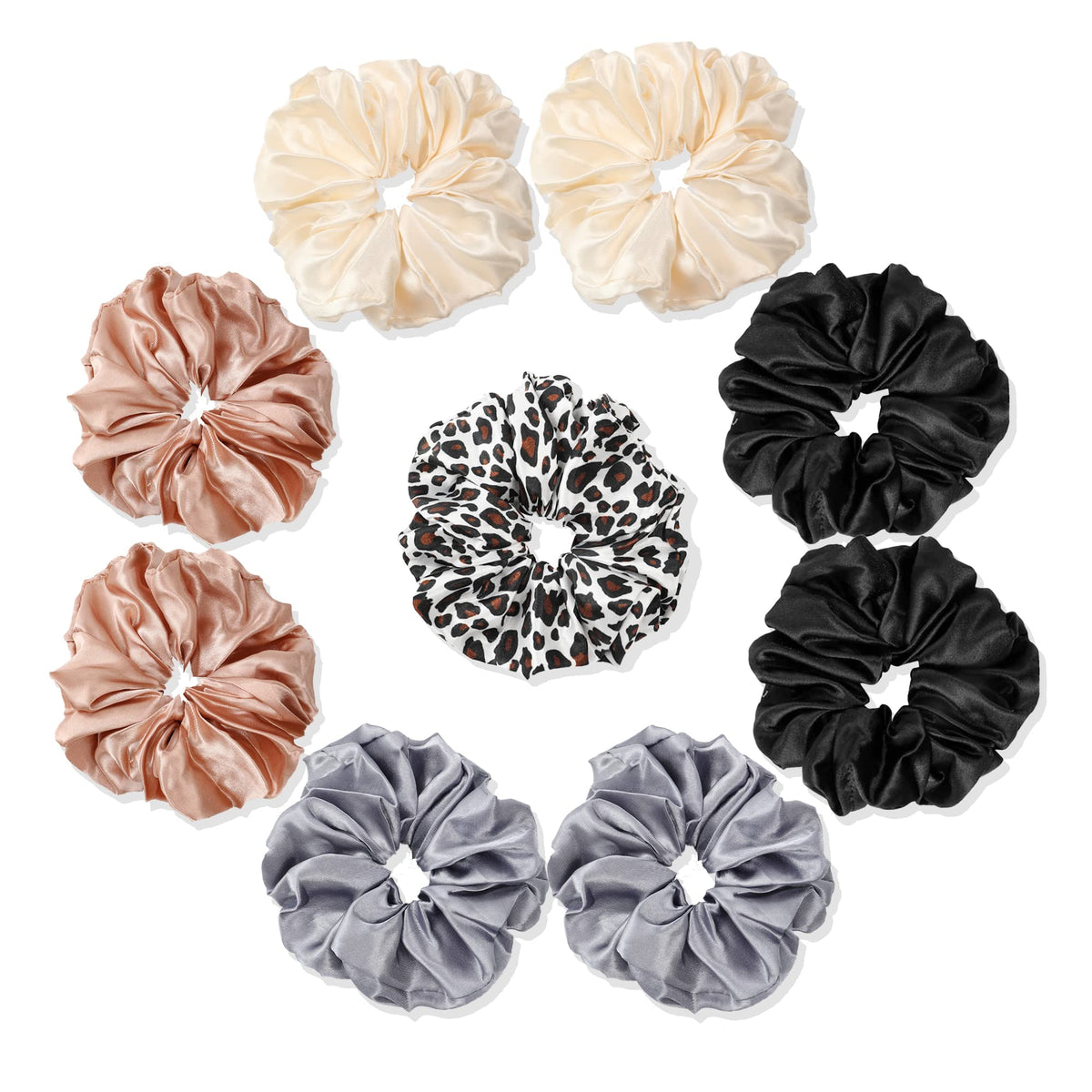 Satin Hair Scrunchies: Cute, Big Pony Tail Holders for Thick, Curly Hair - No Crease, No Damage Hair Ties for Girls and Women