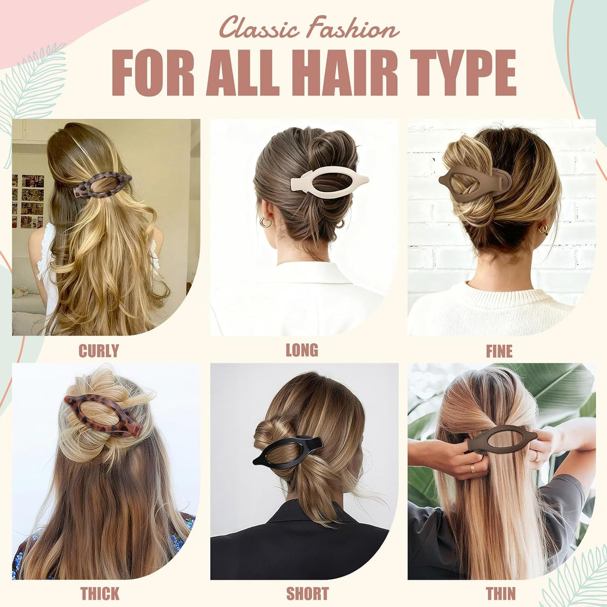 Flat Hair Clips for Women - 6 PCS French Flat Claw Clips Medium Hair Clips for Girls Large Hair Claw Clips for Thick or Thin Hair Strong Hold No Slip Hair Accessories for women (Transparent)