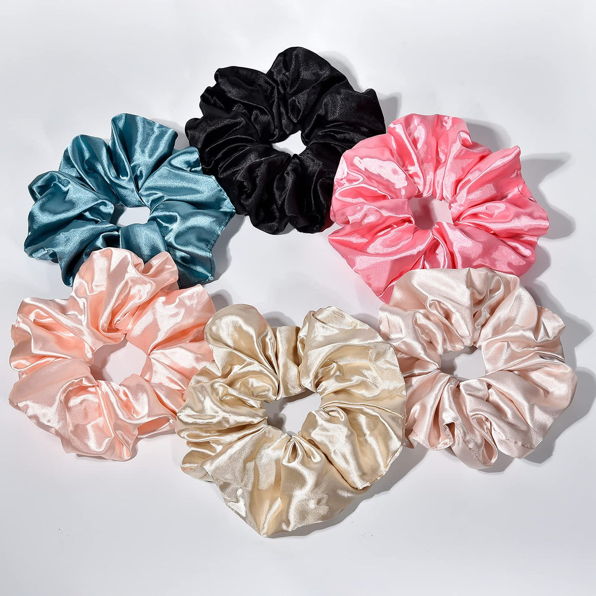 Black Big Scrunchies for Women 6.3Inches Large Scrunchie Satin Oversized Silk Thick Elastic Hair Ties Jumbo Hair Scrunchies 6 Pack (Black)