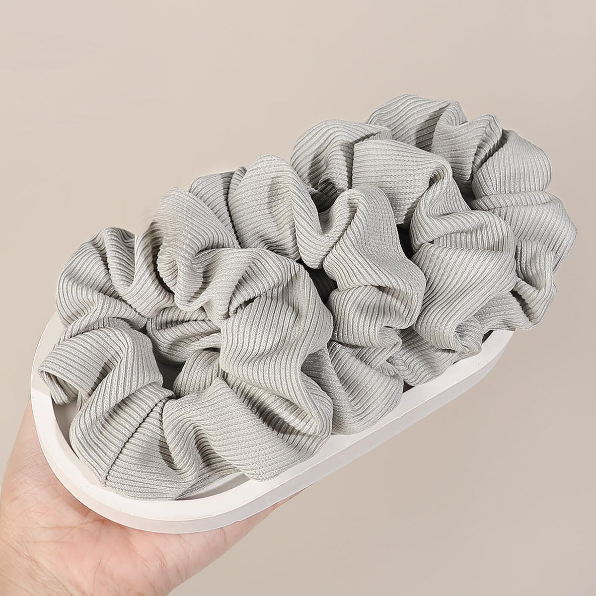 Ivyu Scrunchie, Big Cotton Scrunchies for Women's and Girls, Brown Service, 4 Count, for All Hair Types, No Crease or Damage