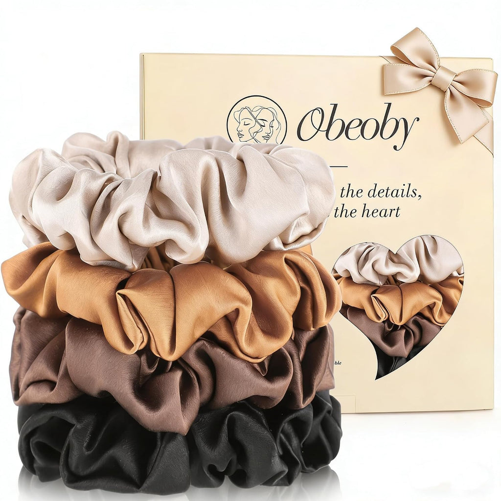 4 Pcs Mulberry Silk Scrunchies for Hair Sleep, No Damag Frizz Control