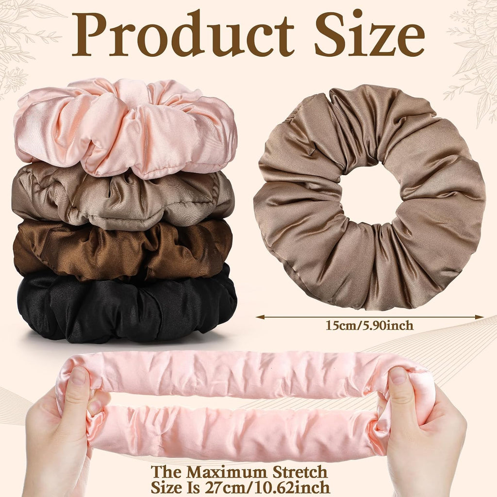 4Pcs Large Satin Hair Scrunchies, Big Pillow Scrunchies for Women Girls Silk Sleepy Scrunchie Ponytail Holders for Thick Hair