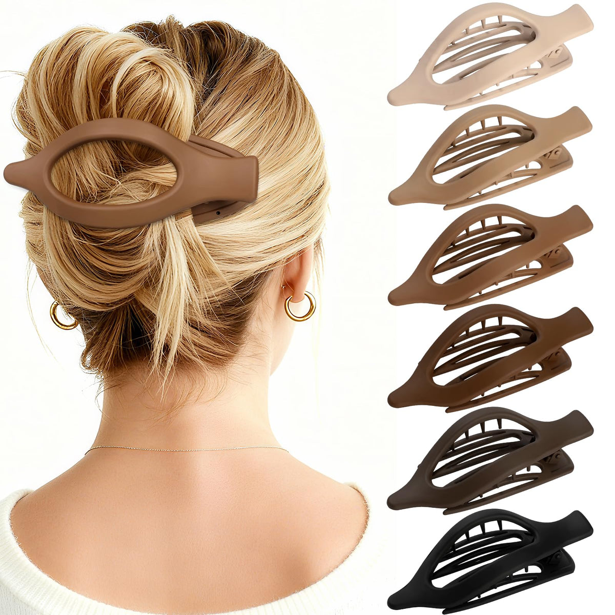 Flat Hair Clips for Women - 6 PCS French Flat Claw Clips Medium Hair Clips for Girls Large Hair Claw Clips for Thick or Thin Hair Strong Hold No Slip Hair Accessories for women (Transparent)