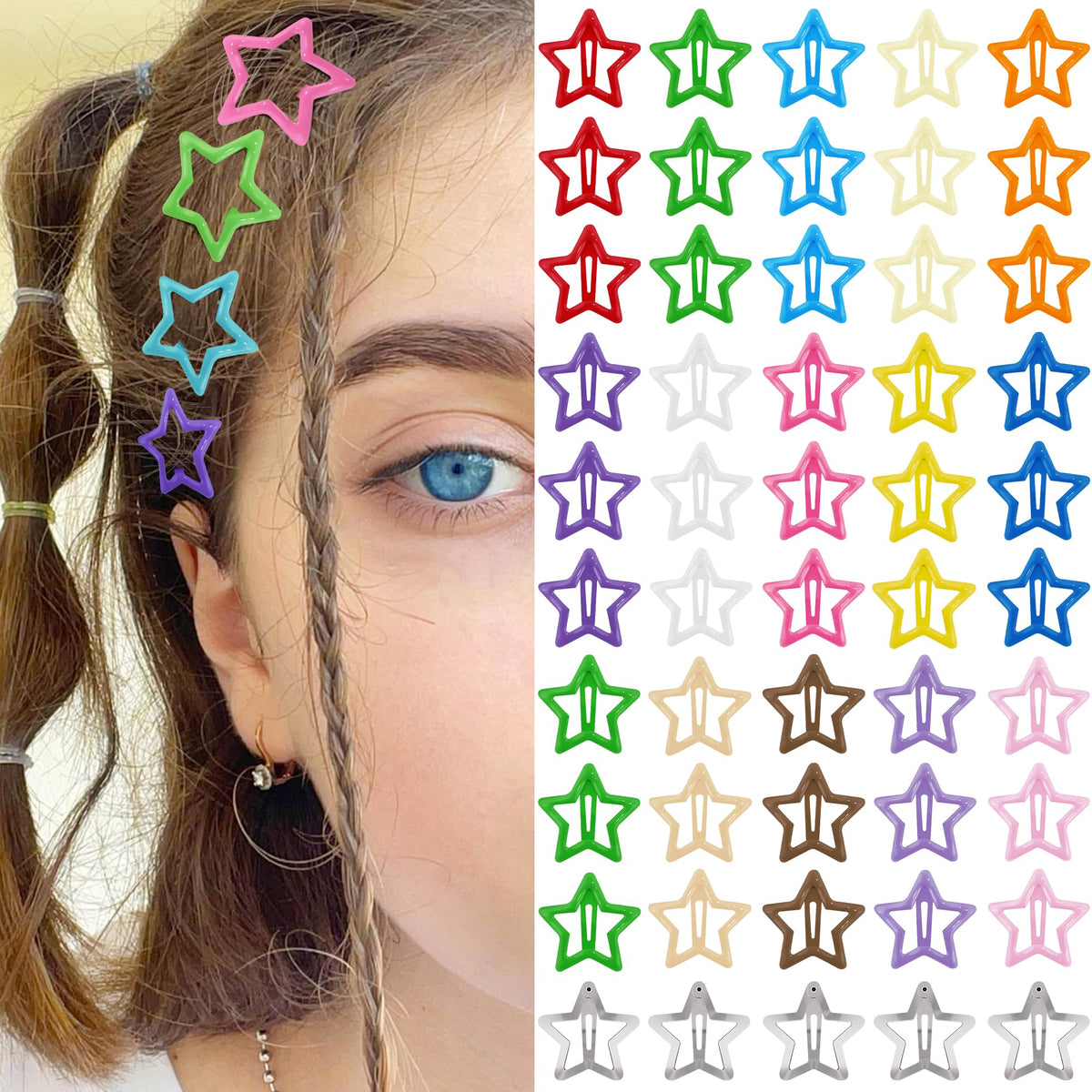 SAOROPEB Star Hair Clips 2000s Y2K Hair Accessories-15 PCS 1.57"-Gold