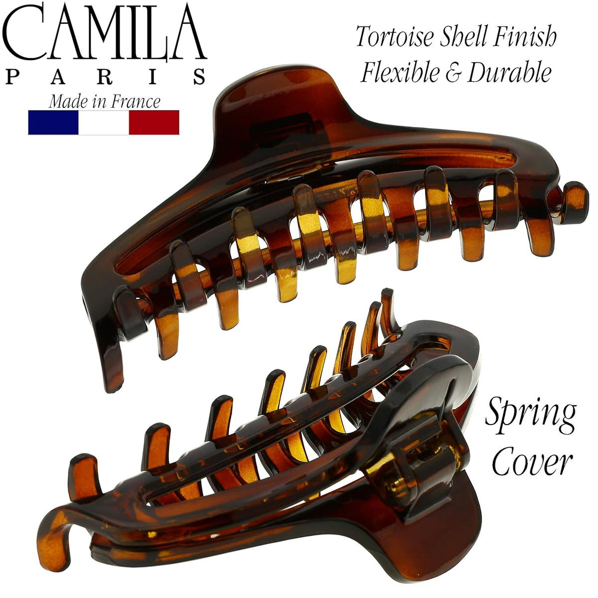 Camila Paris CP2370 French Hair Clips for Women, 3.5" Medium Claw Clip Strong Hold All Day, Girl Large Claw Clips for Thick Hair, No Damage No Slip Flat Clip for Women. Made in France
