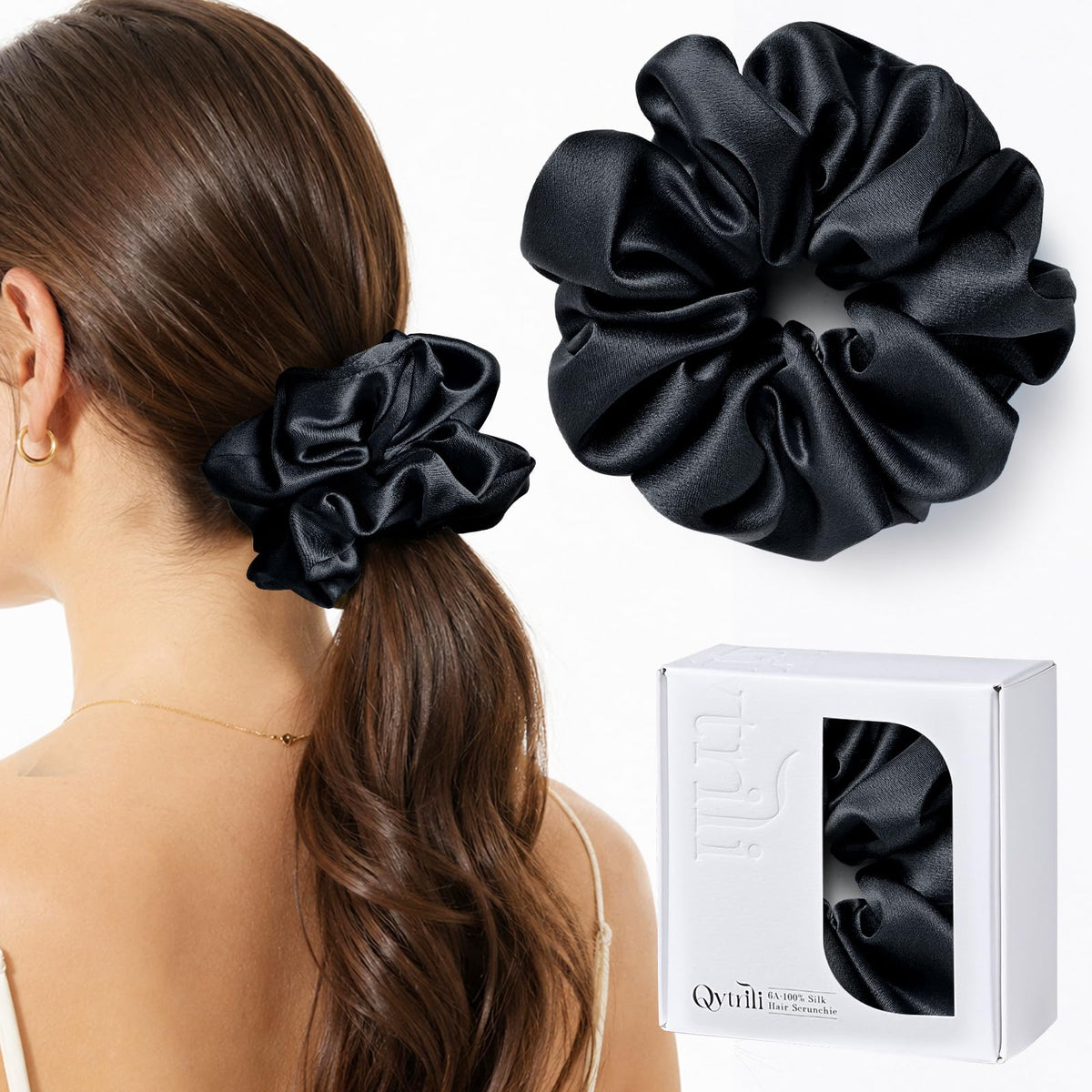 100% Mulberry Silk Scrunchie for Women, 30 Momme 6A, 2-Inch Wide