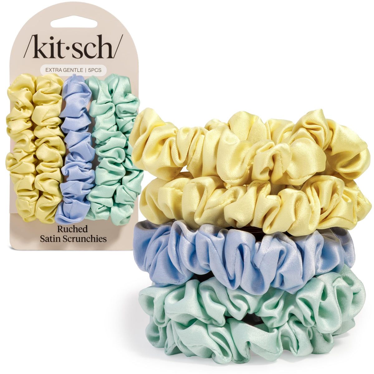 Kitsch Satin Scrunchies for Women | For All Hair Types - Black, 5pcs