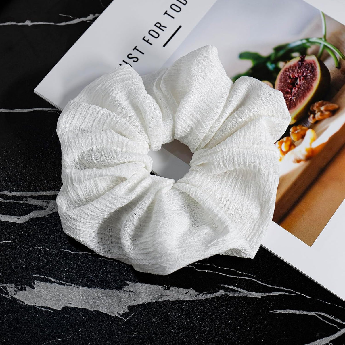 White Hair Scrunchies for Women 1pc Large Elastic Hair Ties Soft Hairbands for Thick Thin Hair, Big Ponytail Holders Hair Accessories for Girls, Party Daily Use