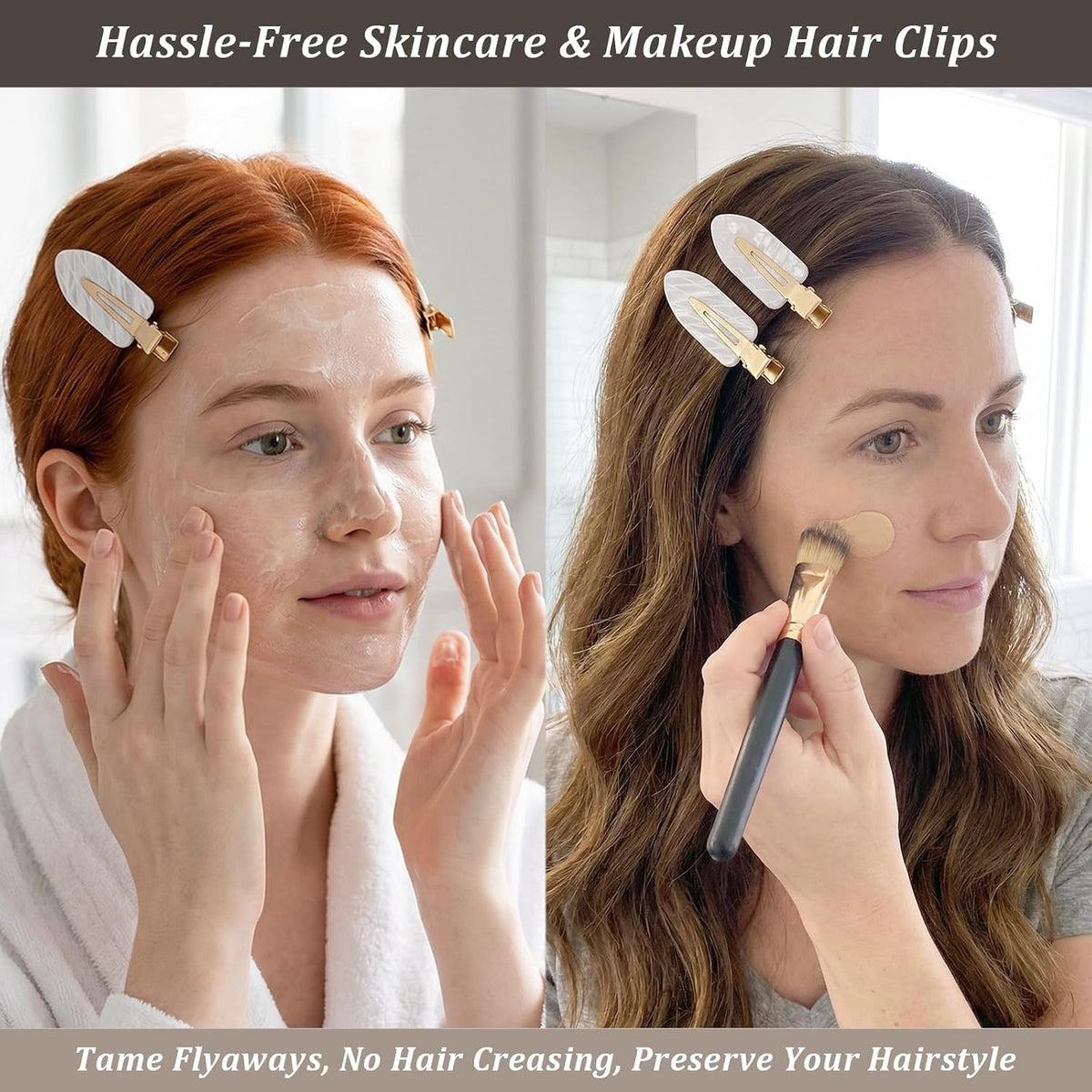 12Pcs No Crease Creaseless Hair Clips No Bend Flat Clips for Styling Non Slip Makeup Hair Accessories for Women (White Gold)