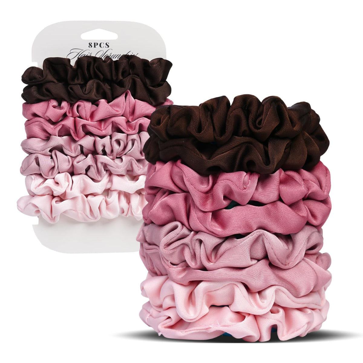 Satin Scrunchies for Women – 8PCS Black Silk Hair Ties – No Crease, Frizz-Free, Gentle Elastic Hair Bands for Thick & Thin Hair, Soft & Stylish Hair Accessories Gifts