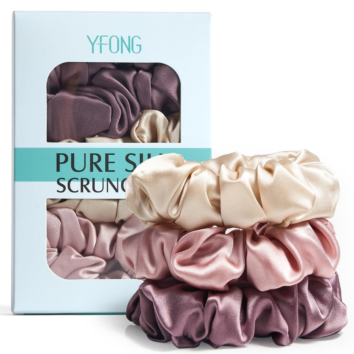YFONG 3 PCS 100% Mulberry Silk Scrunchies for Women Girls, Soft No Damage