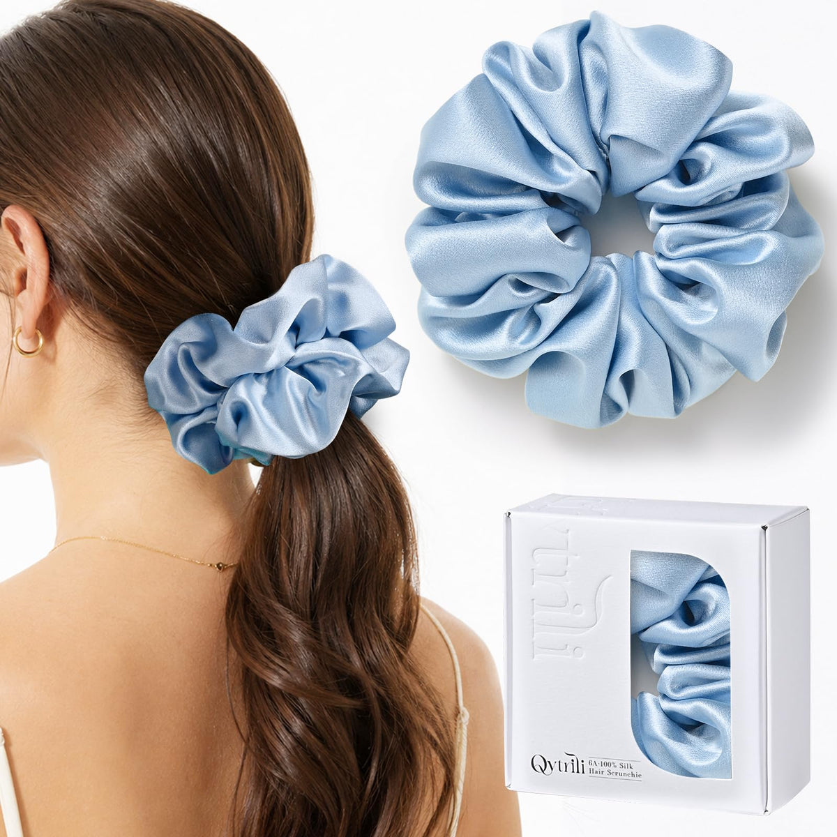 100% Mulberry Silk Scrunchie for Women, 30 Momme 6A, 2-Inch Wide