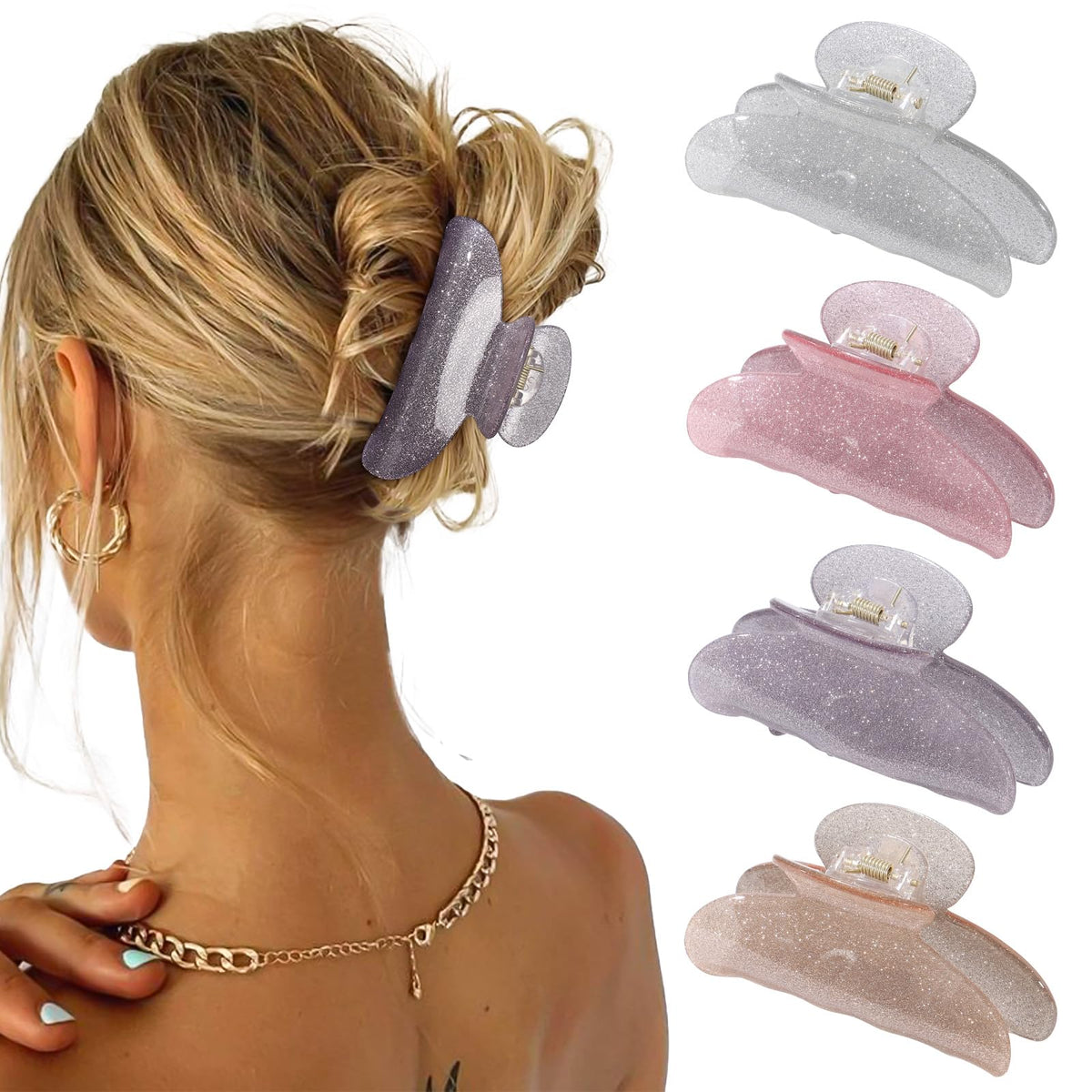 4 Pcs Claw Clips for Women Fine Thin Hair Strong Hold Acrylic Hair Clips