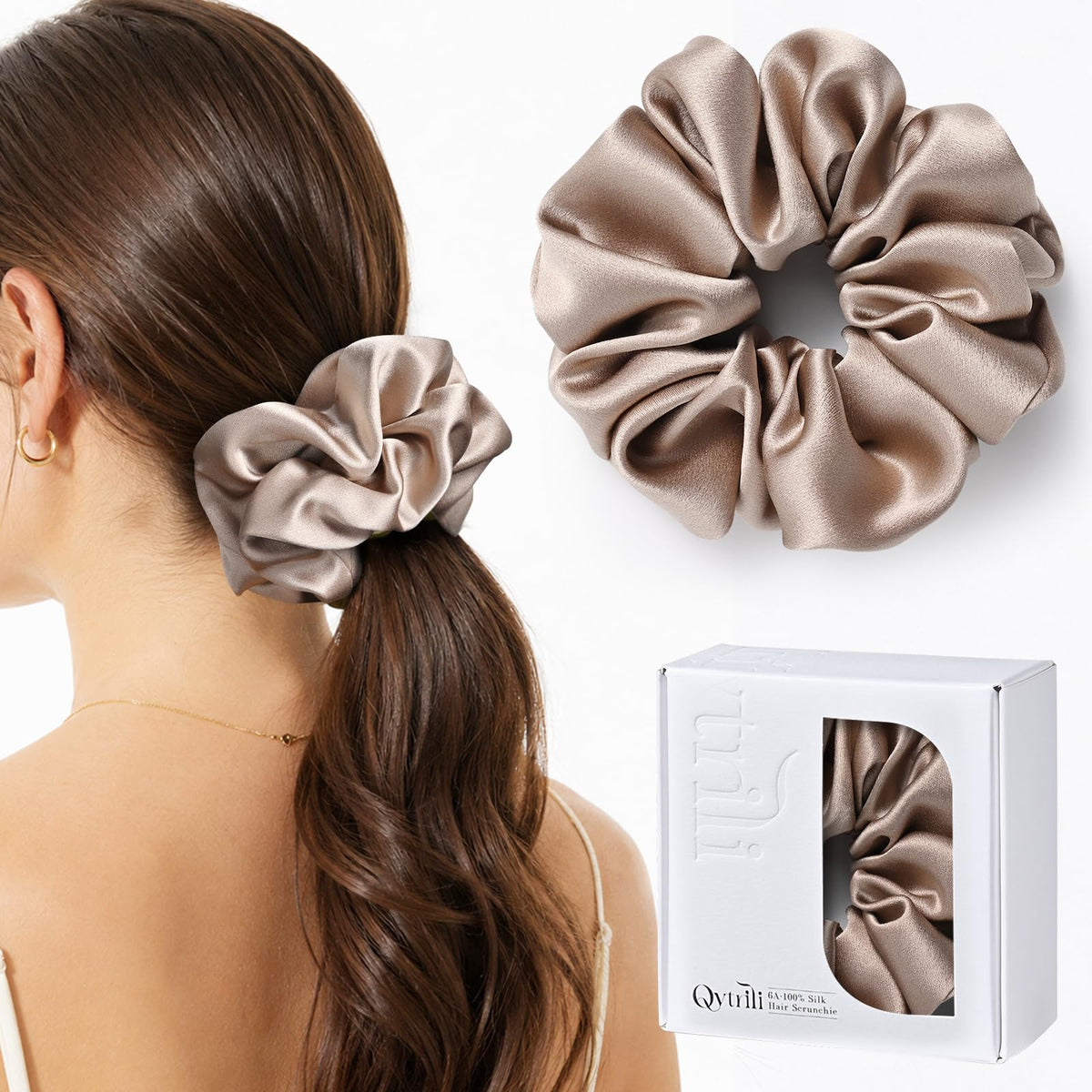 100% Mulberry Silk Scrunchie for Women, 30 Momme 6A, 2-Inch Wide