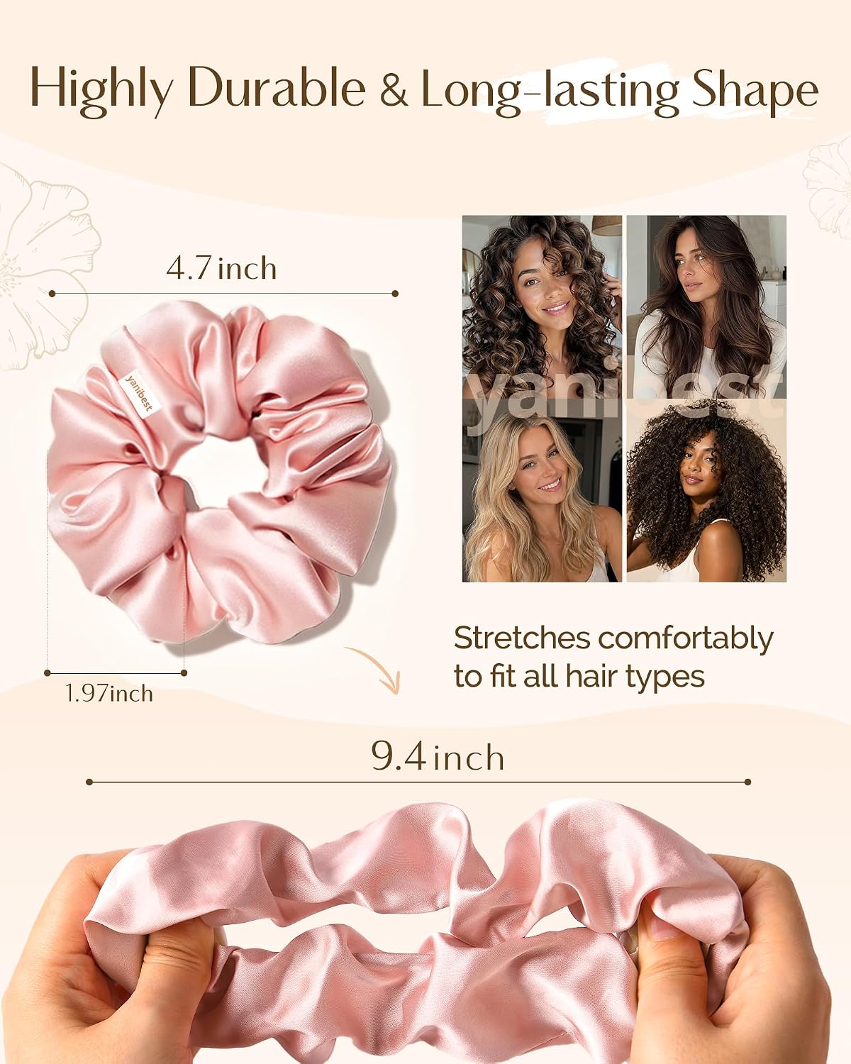 Yanibest 8 Pcs Satin Scrunchies - Silk Feeling Scrunchies Ponytail Holders