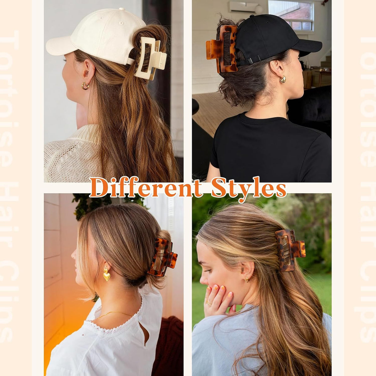 Auseibeely 6 Pack 4.1 Inch Large Claw Clips for Thick Hair, Big Tortoise Shell Claw Clip for women, Square Hair Clips for Thick/Long/Curly Hair, Strong Hold Non-slip Baseball Jaw Clip Accessories