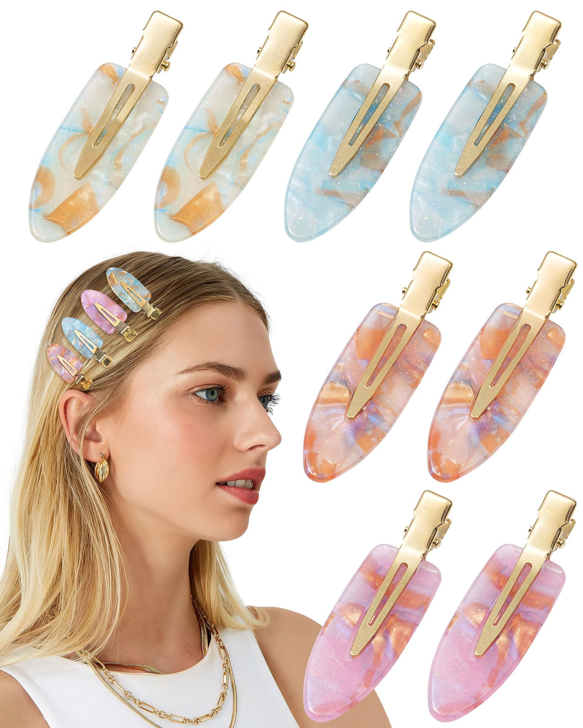 Mesovor 8 PCS No Bend Creaseless Hair Clips for Women, No- Crease Non Slip