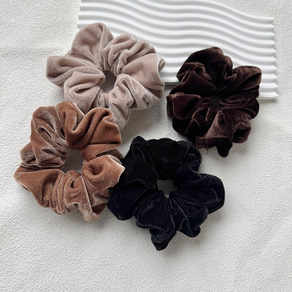 4 Pack Large Velvet Scrunchies for Women, Hair Scrunchies for Thick Long Hair No Damage Hair Ties for Women & Girls (Neutral Color)