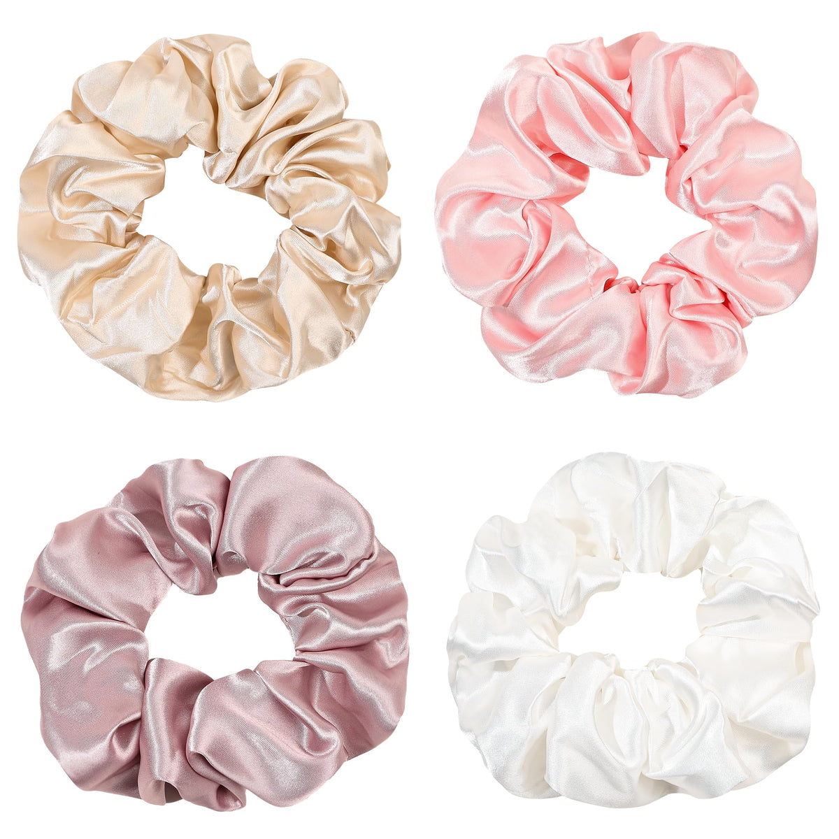 Ivyu Scrunchie, Big Cotton Scrunchies for Women's and Girls, Brown Service, 4 Count, for All Hair Types, No Crease or Damage